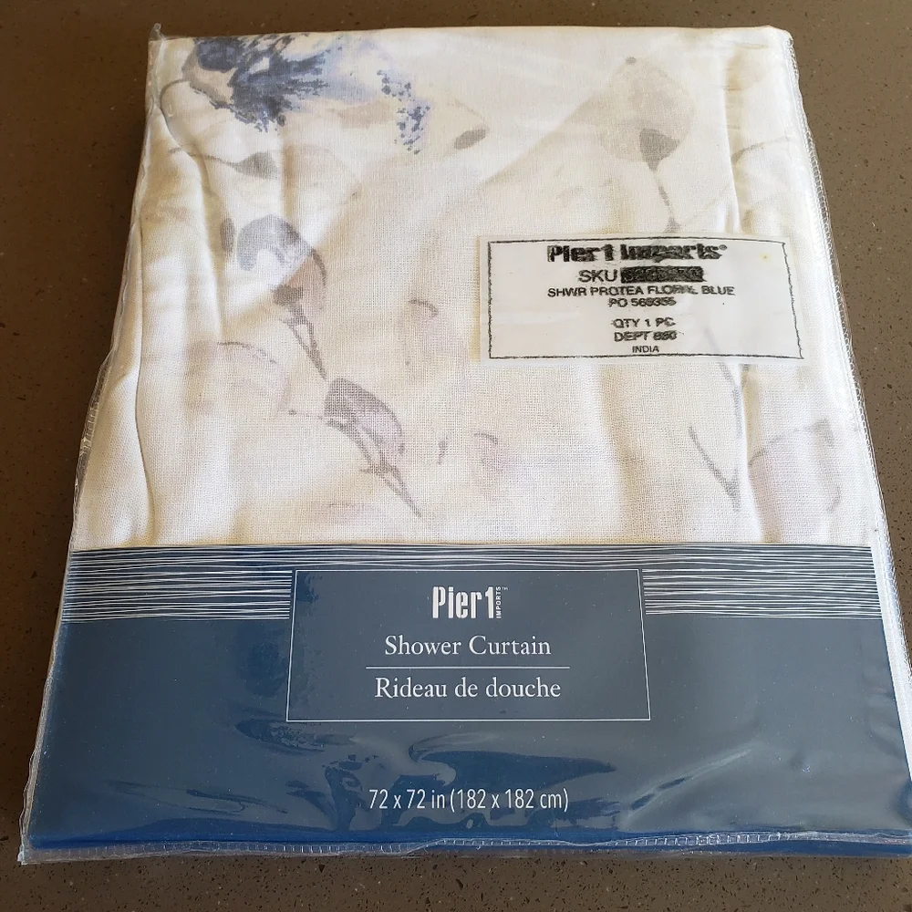 White With Blue Floral Shower Curtain